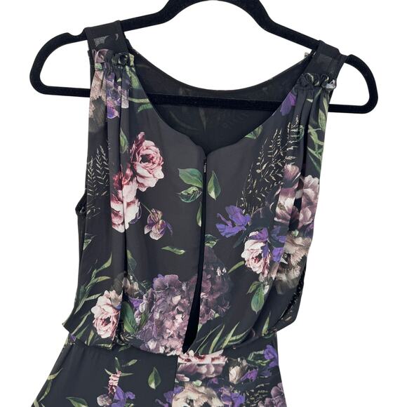 Fame And Partners Women's Black Purple Floral Print Maxi Blouson‎ Dress Size 4 - Picture 5 of 10